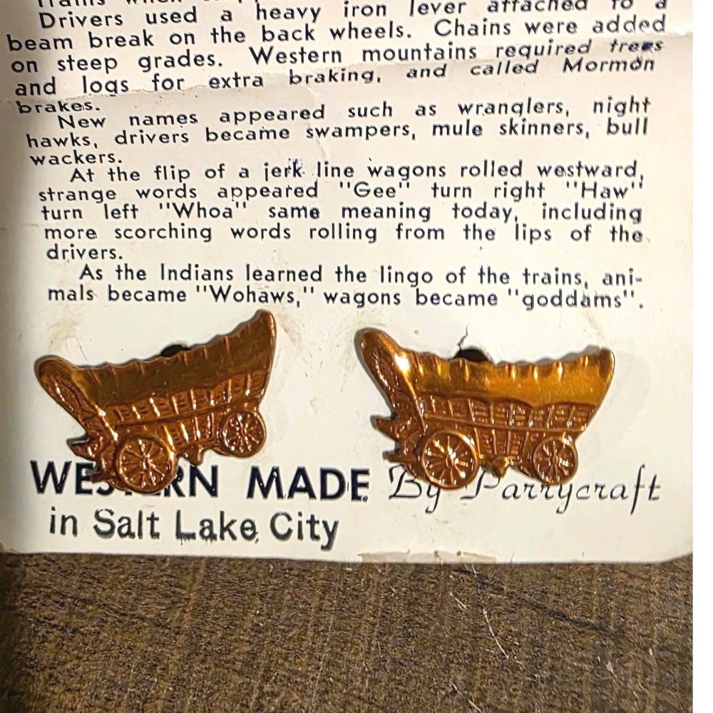 Vintage Parrycraft Copper Tone Conestoga Covered Wagon Cuff Links Western Made